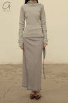 BASERANGE Cotton and Linen Ribbed Wrap Skirt Portugal BAS-SKGW-CH-WI24-HL Gray Blue